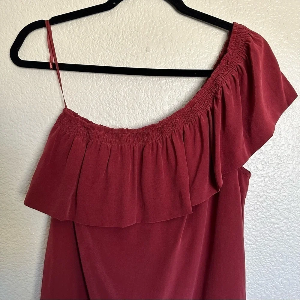 Madewell Silk One-Shoulder Burgundy Mini Dress Size 4 - Picture 3 of 13